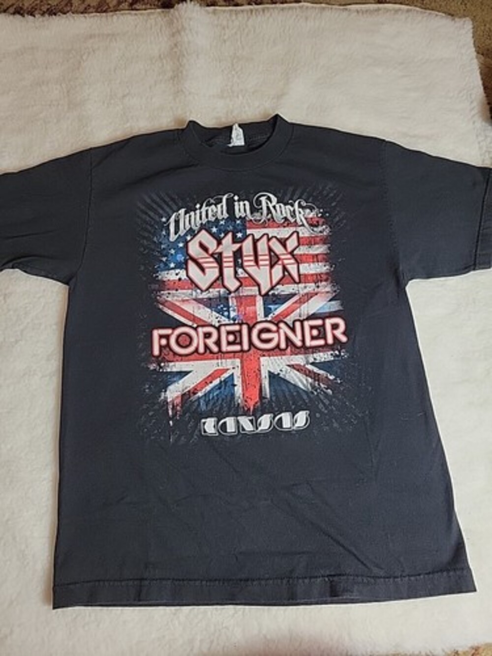 2010 United In Rock Styx Foreigner Kansas US Tour Concert Shirt Black Medium